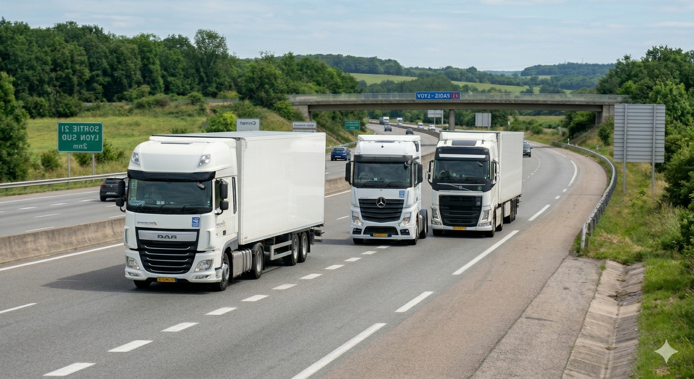 Flotte de poids lourds sur autoroute